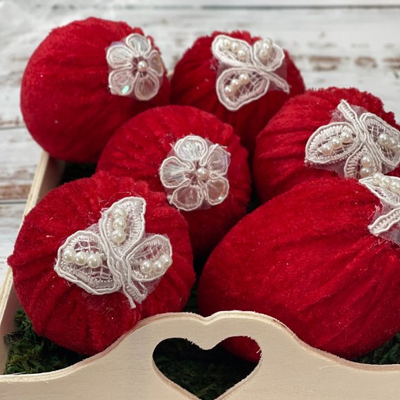 Velvet Set of 6 Easter Egg| Lipstick Red | Valentines Day Vase Filler| Photo - Picture 5 of 16